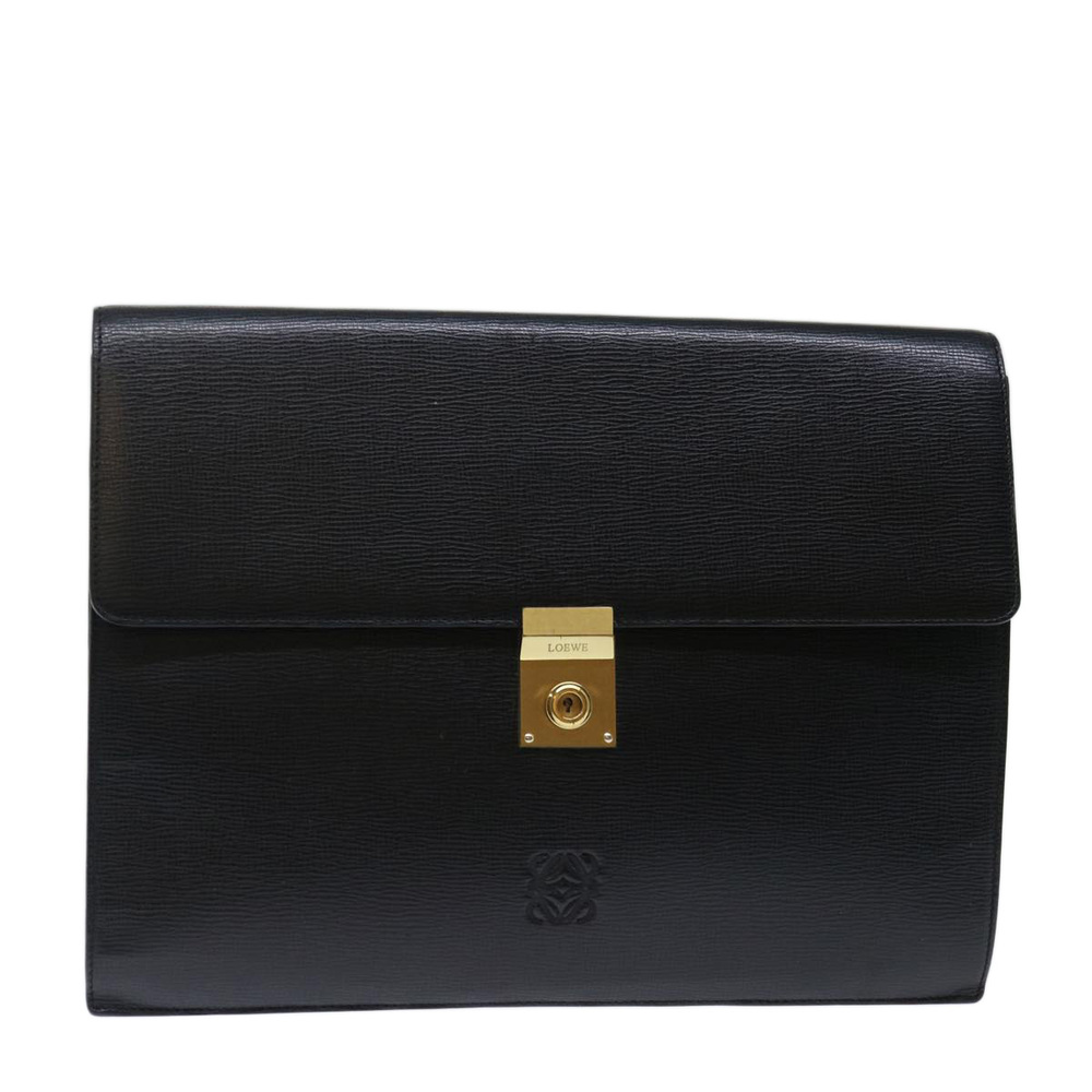 LOEWE Anagram Clutch Bag Leather Black Auth fm3350